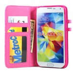 Wholesale Samsung Galaxy S5 Diamond Flip Leather Wallet Case with Stand (Hot Pink)